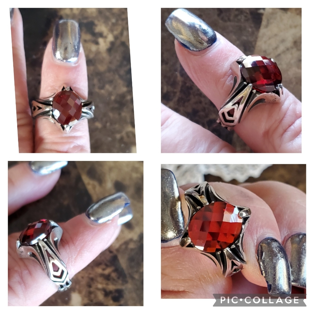 Genuine 6ct Garnet Mens Ring Size 9 - Picture 4 of 8